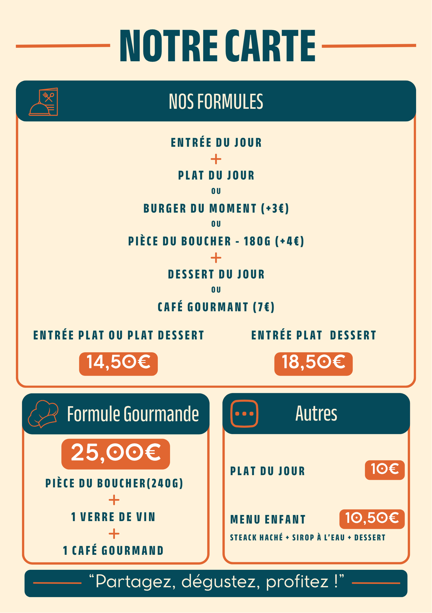 Menu restaurant du Spot Padel Club